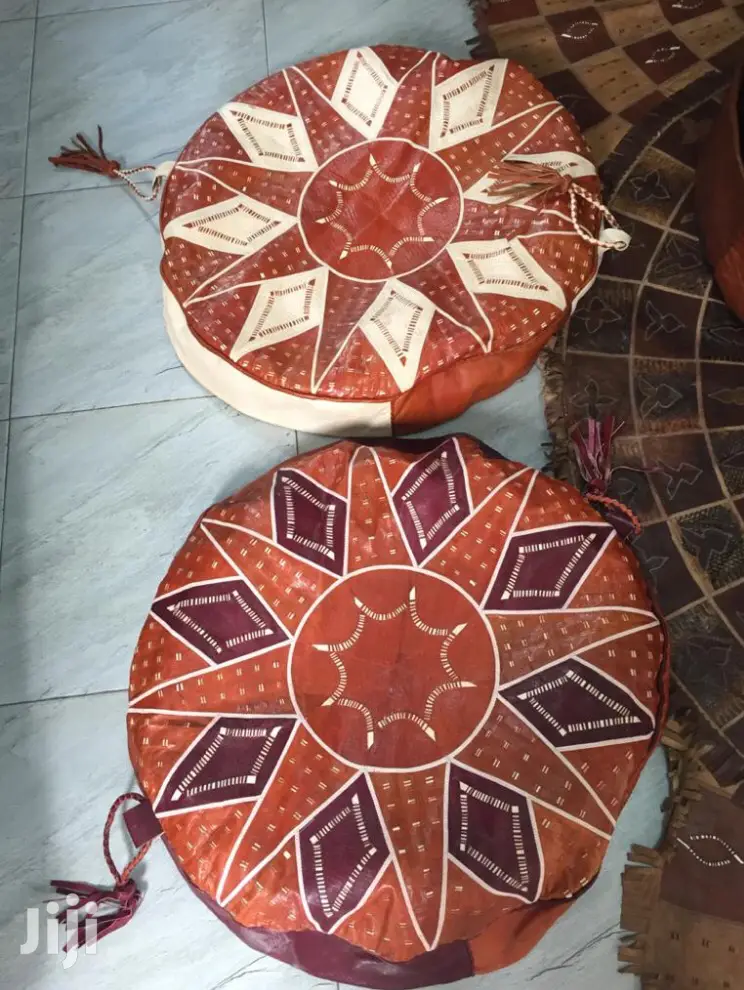 Set of Pure Leather Puff Foot Rest