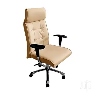 Executive Office Chair Recliner With Chrome Metal Base Cream