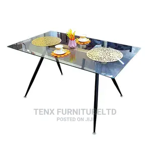 Dinning Table 6 Seater (Glass Top)With Metal Legs