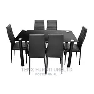 Dining Set 1+6 Tempered Glass Black