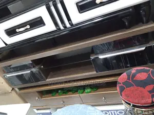 Wooden TV Stand With Black Glass