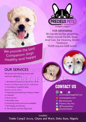 Grooming, Pet Nutrition, Lodging, Consultants
