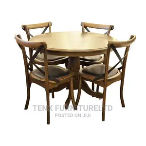 Dining Set 4-Seater (Round Table Brown)