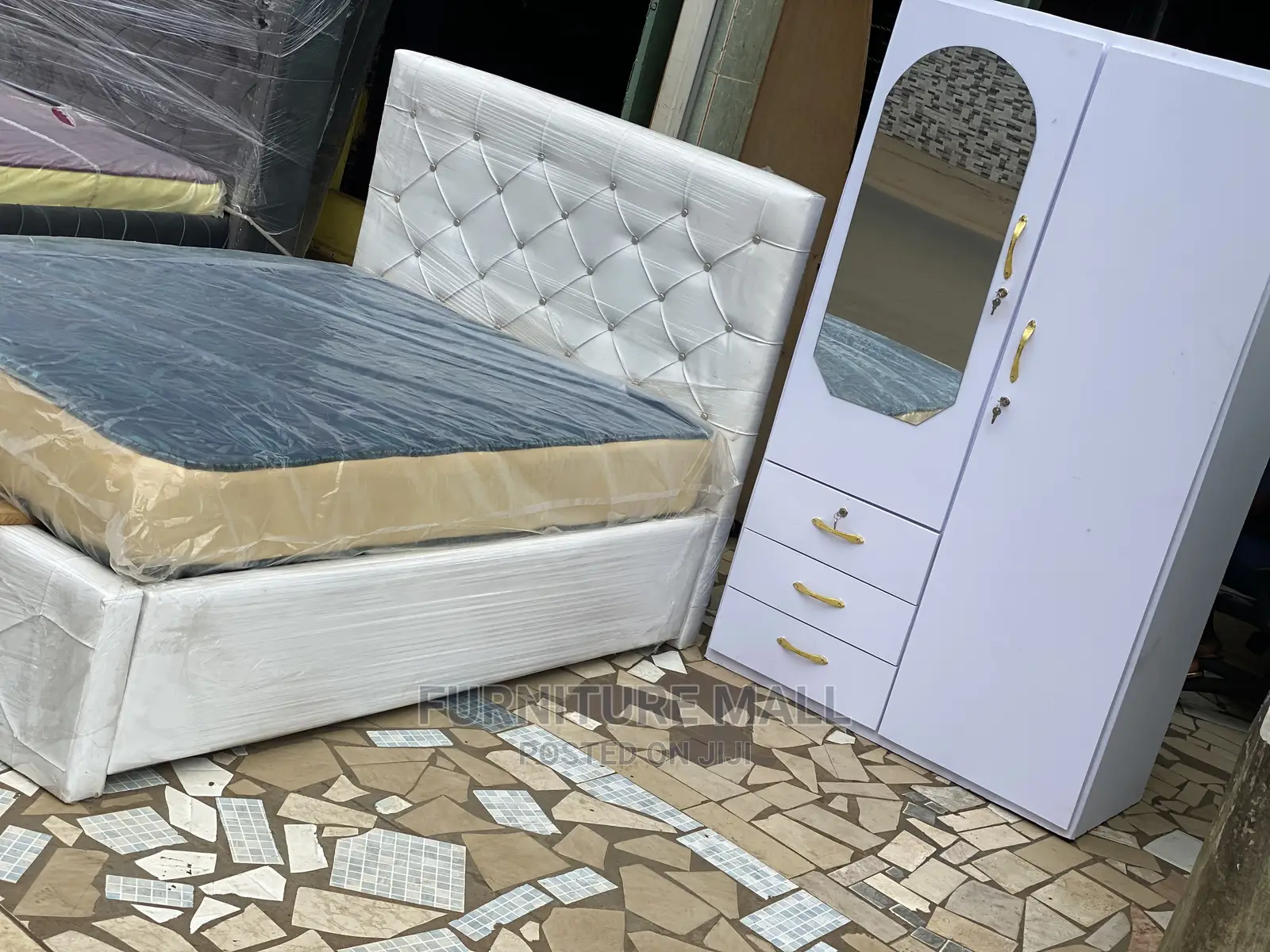 Double Bed With Mattress Wardrobe . Free Delivery