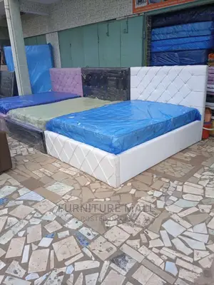 White Queen Size Leather Bed With Mattress .Free Delivery