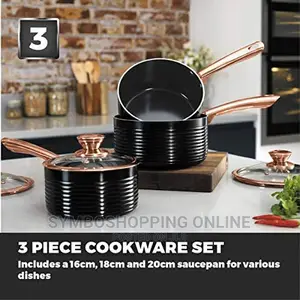 Tower Saucepan Set Non-Stick Ceramic Coating,Black Rose Gold