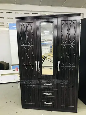 Three Doors Wardrobe With a Mirror Black