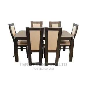 Dining Set 7 Seater ( Fabric Dark Walnut)