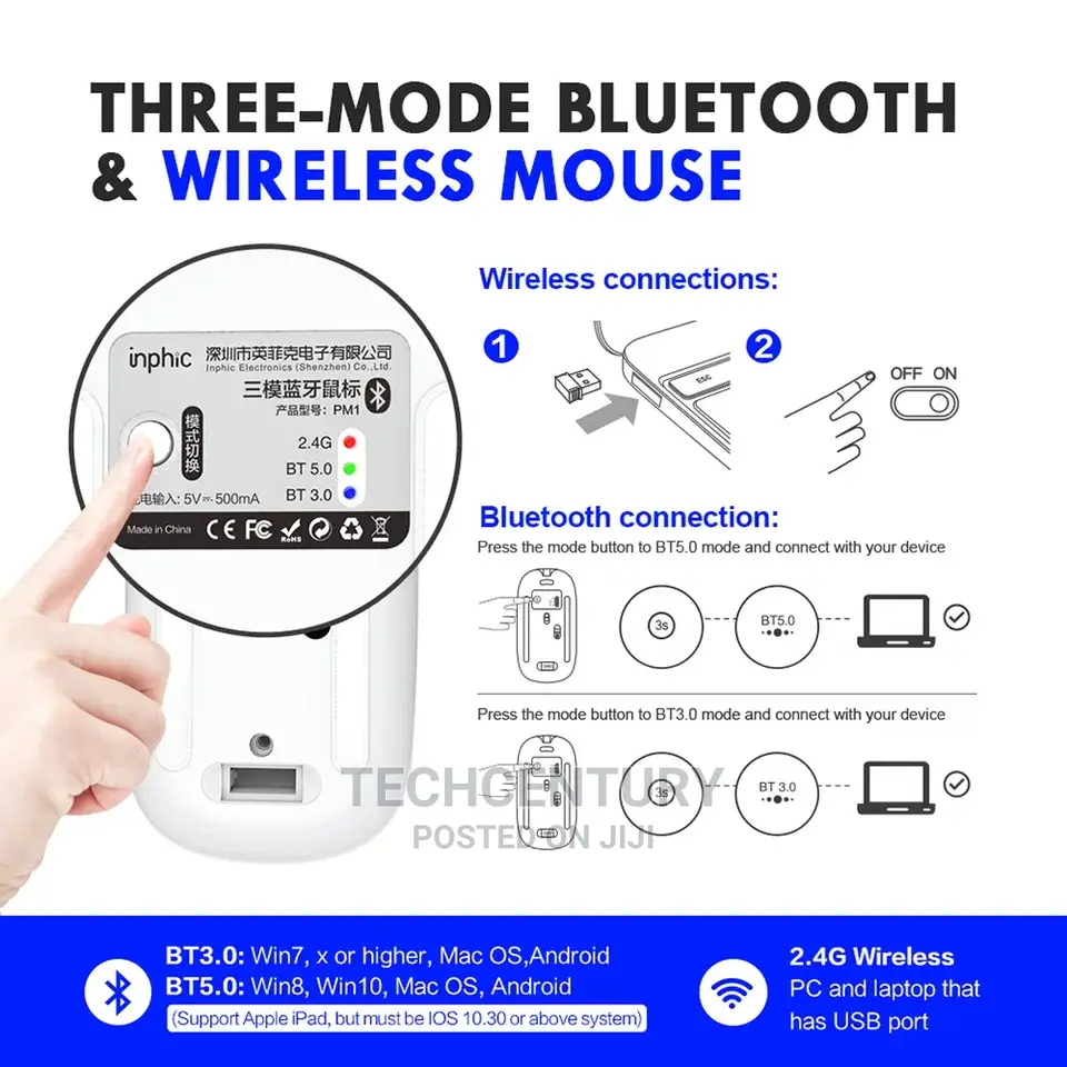 Inphic Bluetooth Mouse 3 Modes