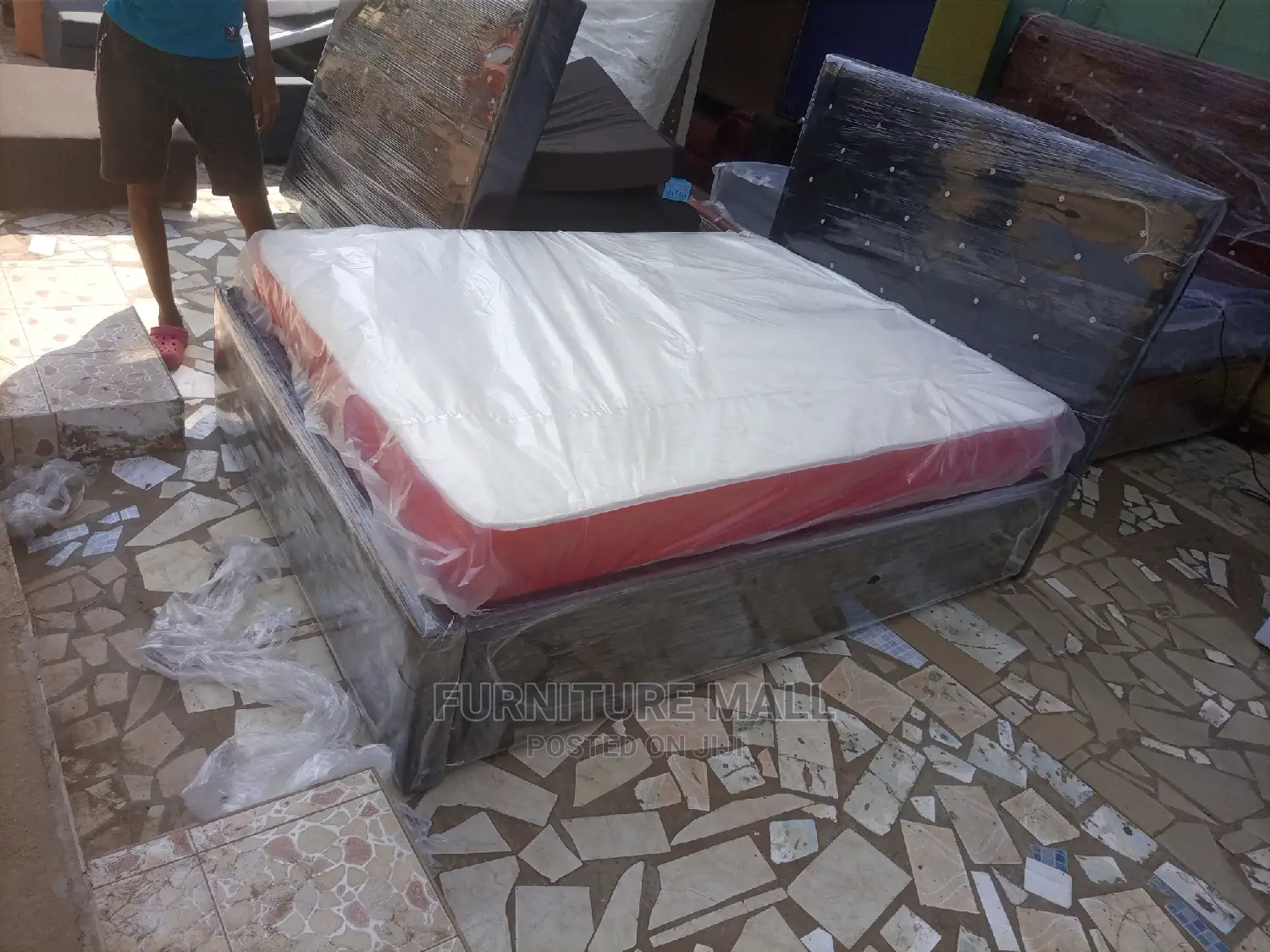 Black Double Bed With Mattress . Free Delivery