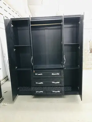 Four Doors Wardrobe With a Mirror Black