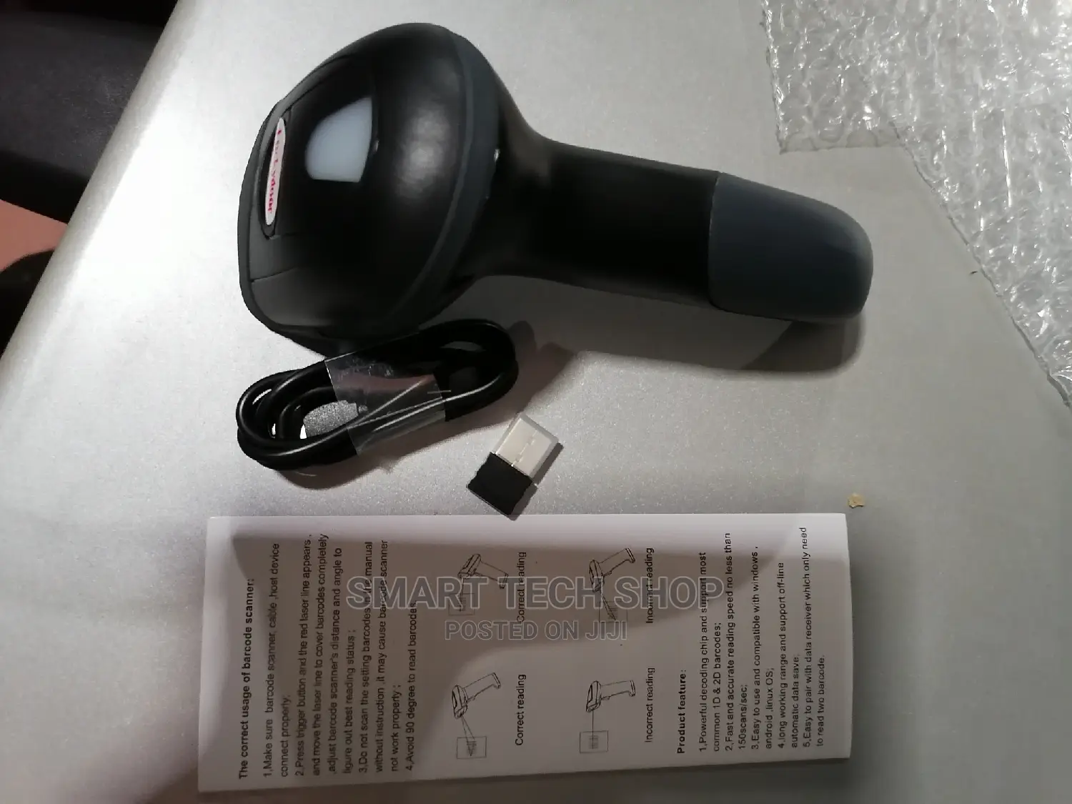 1D Wireless Laser Barcode Scanner With Stand and USB Type C