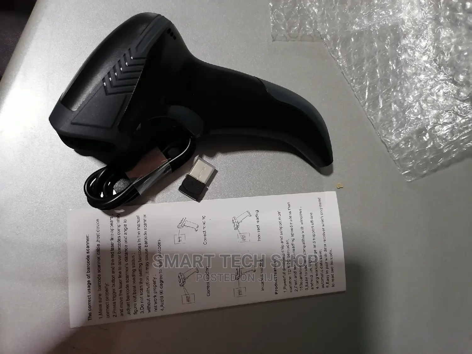 1D Wireless Laser Barcode Scanner With Stand and USB Type C