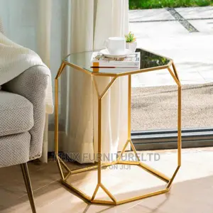 Side Table Deluxe Metal With Glass Gold