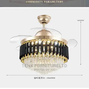 Crystal Ceiling Fan Chandelier Retractable