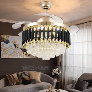 Crystal Ceiling Fan Chandelier Retractable