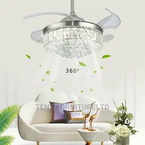 Crystal LED Ceiling Fan Chandelier Invisible Blade Lamp W/R