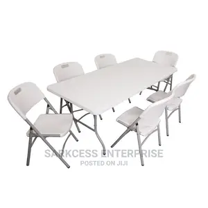 Plastic Outdoor Foldable Table With 6 Chairs - White