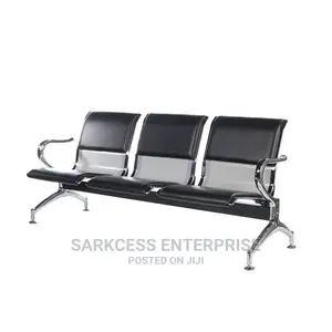 3 Seater Waiting Chair Leatherite - Black/Silver