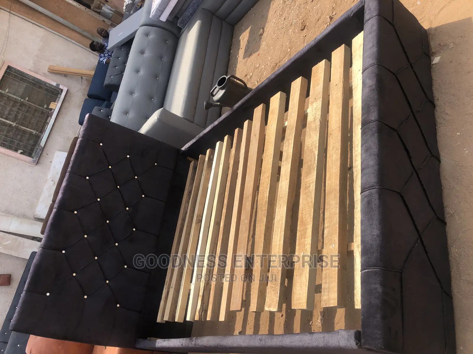 Blue Black Fabric Bed Frame