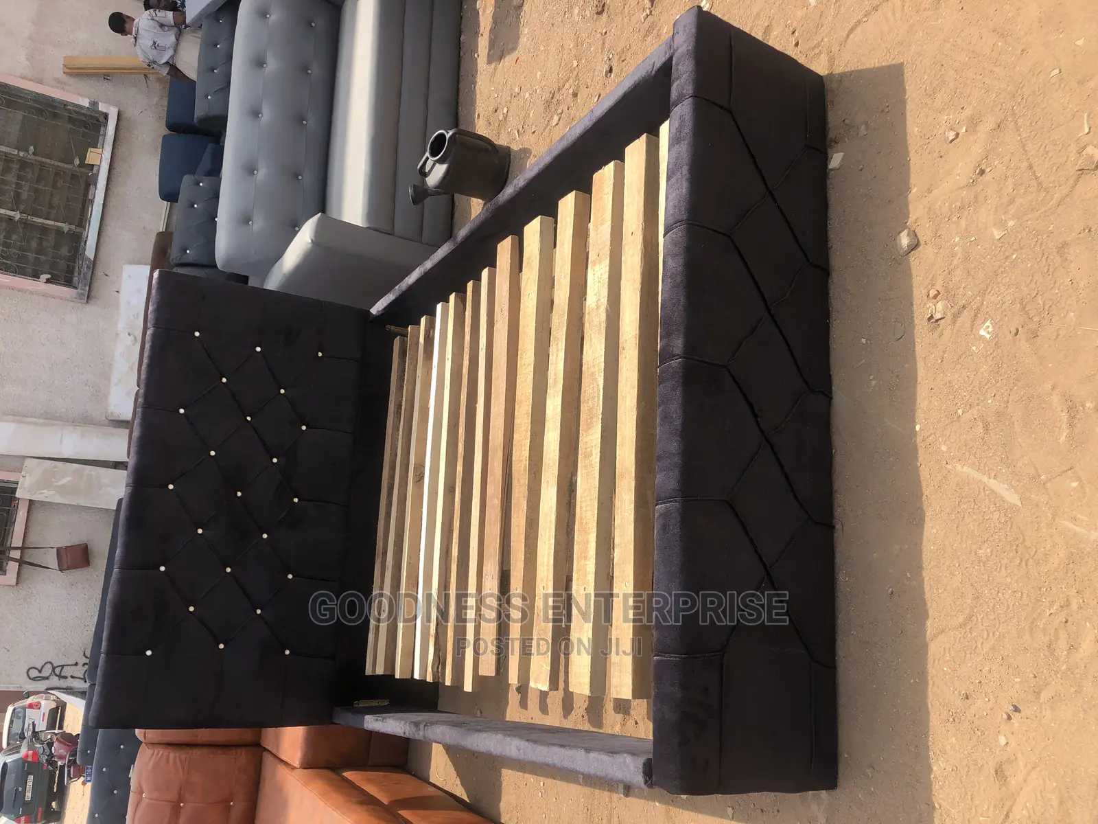 Blue Black Fabric Bed Frame