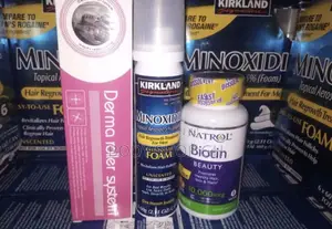 Derma Roller + Natrol Biotin +Kirkland Minoxidil Foam Combo