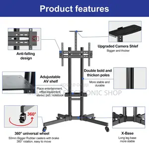 Tv Stand 32”-70” With 360 Degree Wheels