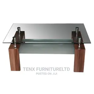 Coffee Table (Transparent Glass ) With Wooden Design
