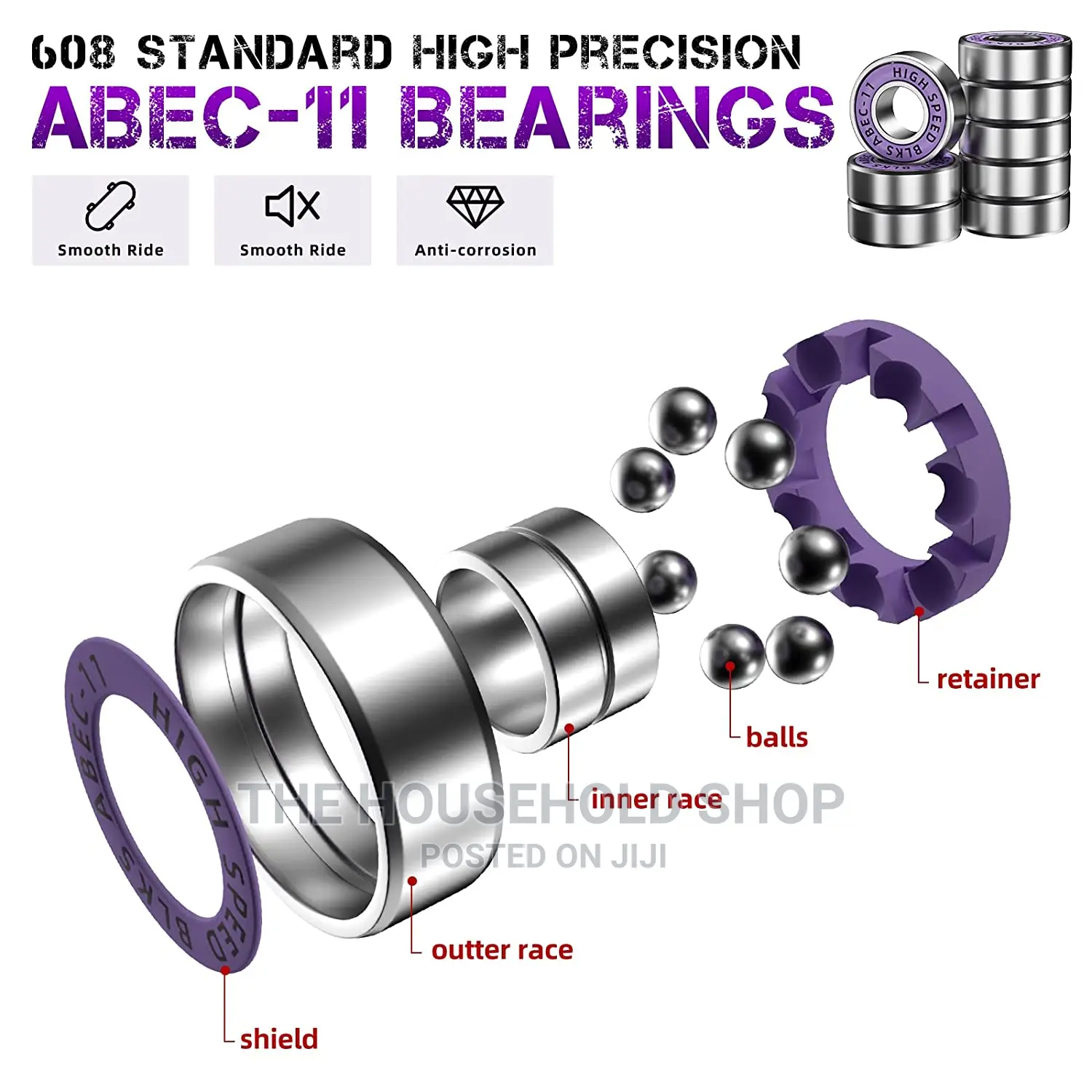 8pcs ABEC 11 Skateboard Bearings