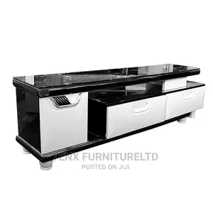 TV Stand With Glass Top Black and White 1 Door/2 Drawers