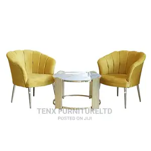 Table Chair Set 3pcs Fabric+Metal Yellow Cavalli