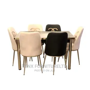 Dining Set 6pcs Seater ( With Gold Metal Legs)