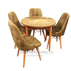 Dining Set 4seater With Walnut Wooden Legs and Glass Top