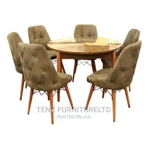Dining Set 6seater With (Walnut Wooden Legs and Glass at End