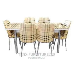 DINING SET 6 SEATER (Tempered Glass, Metal and Wood)