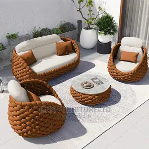 Sofa Set With Faux Marble Top Coffee Table in Brown White