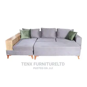 SOFA L SHAPE (Suede Leather and Wood)