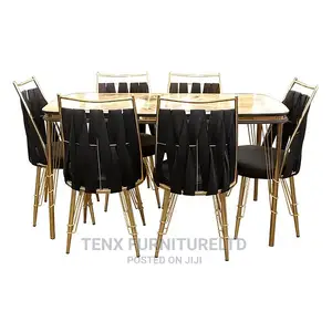 DINING SET (White Faux Marble) 6 SEATER