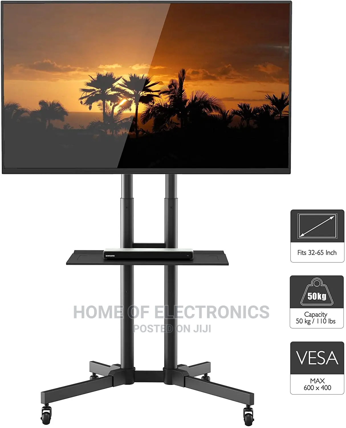 Highly Rated Mobile Rolling TV Stand + Wheels<<32-65>>
