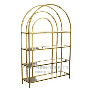 BOOKSHELF (4 Tier Plain Tempered Glass Shelves)METAL