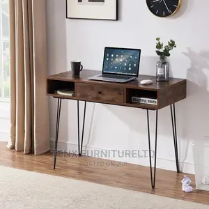 Computer Desk With Rustic Top and Metal Legs