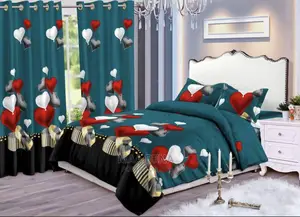 Bedsheet With Duvet Cover (King Size) + Curtains