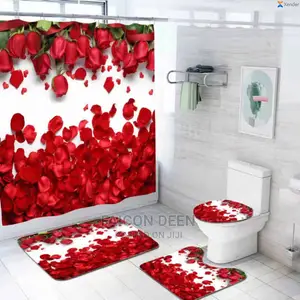 Shower Curtains + Toilet Set Matاalso in Diff Colors Design
