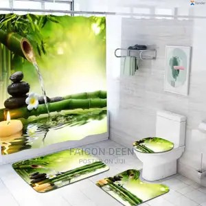 Premium Quality Shower Curtains + Toilet Mat(In Diff Colors