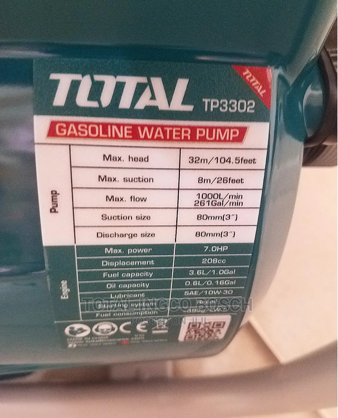 Gasoline Total Water Pump 3inches (7hp)
