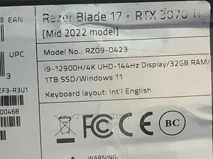 New Laptop Razer Blade 32GB Intel Core I9 SSD 1T