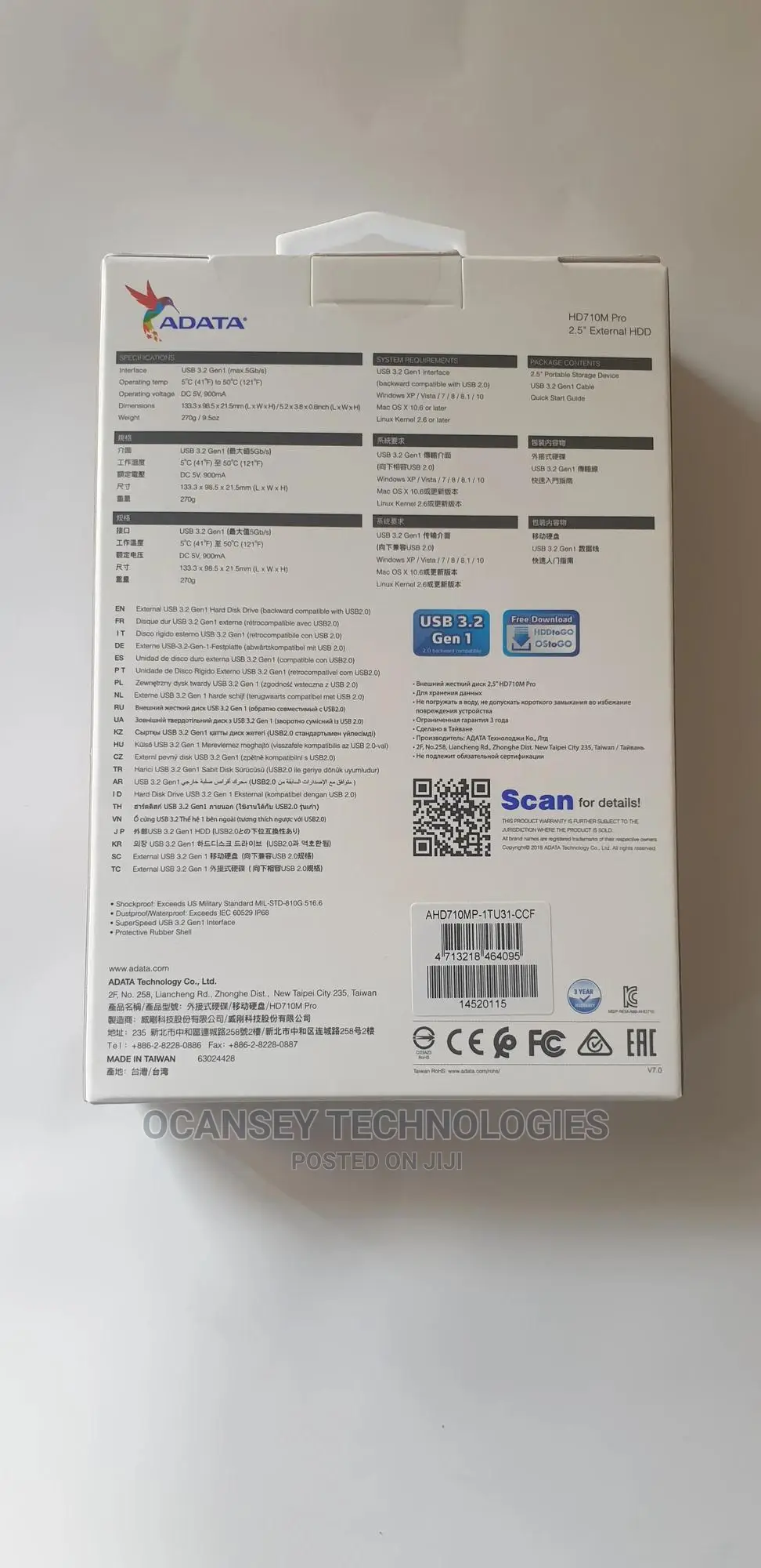 Adata Hd 710m Pro Extenal Hard-Drive 1tb With Shook Proof