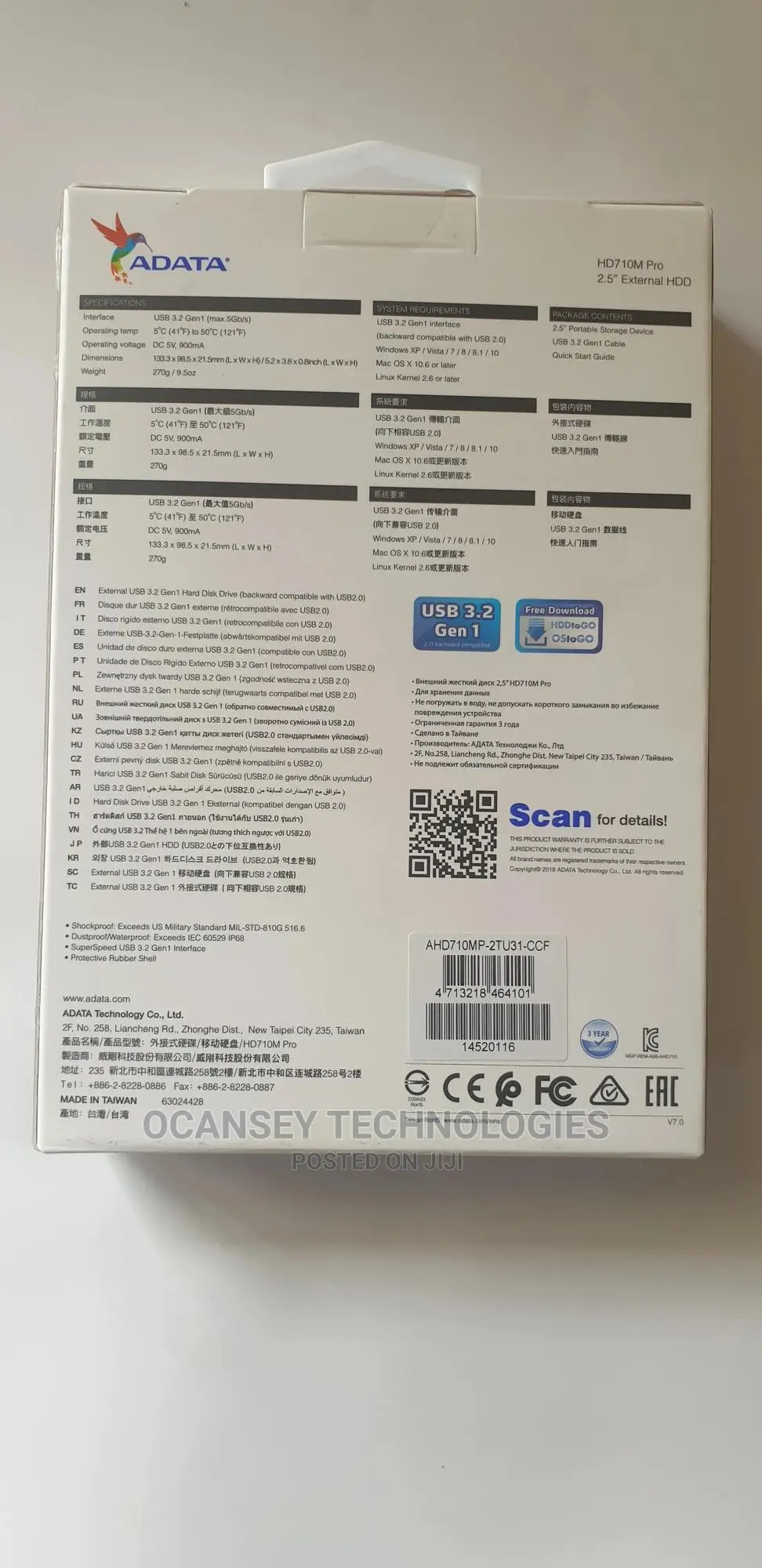 Adata Hd 710m Pro Extenal Hard-Drive 1tb With Shook Proof