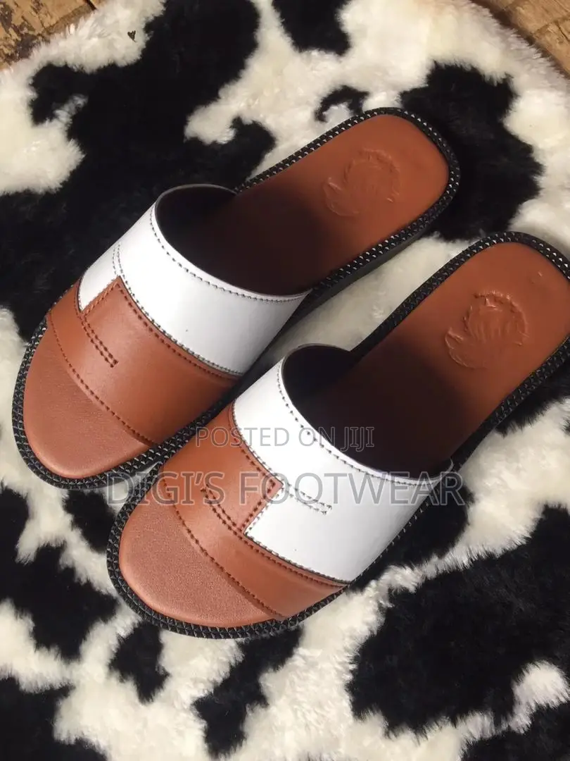 Brown and White Slippers