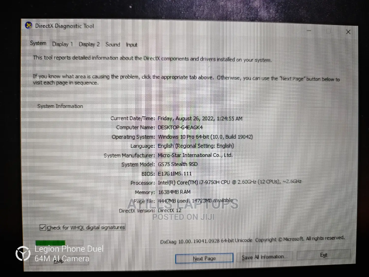 New Laptop MSI GS75 Stealth 16GB Intel Core I7 SSD 1T